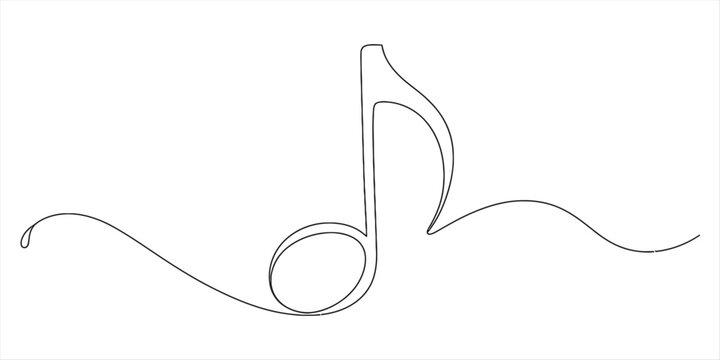 Elegant continuous line drawing of a single eighth music note with wavy extensions on a white background