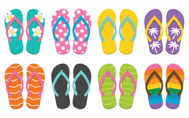 Collection of Colorful Flip Flops Arranged in Rows