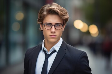 Fototapeta premium Young professional man wearing a suit, shirt and tie looking at the camera
