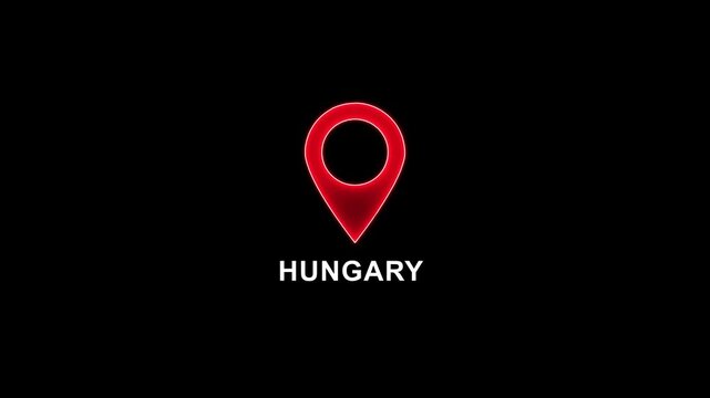 Red neon location pin icon with the word GUYANA illuminated on a dark background Hungary map marker. motion graphics. concept. animation. 4k video