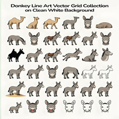 Fototapeta premium Donkey Line Illustration Isolated on White Background