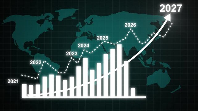 Business growth concept in allusive graph chart showing marketing sales profit increasing to future target . Excellent financial status of corporate business rise up by yearly, Hologram, graph line.