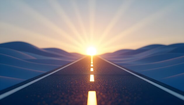 Road in the desert at sunset, 3d rendering. Computer digital drawing.