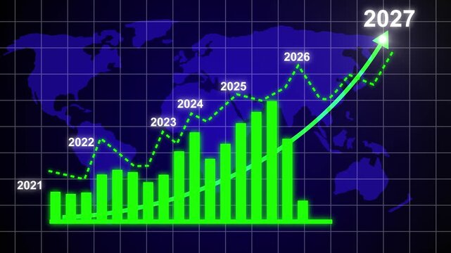 Business growth concept in allusive graph chart showing marketing sales profit increasing to future target . Excellent financial status of corporate business rise up by yearly, Hologram, graph line.
