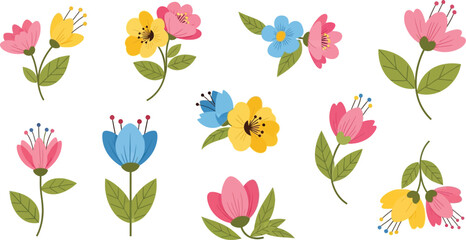 Vibrant floral pattern with colorful tulips and flowers on white background