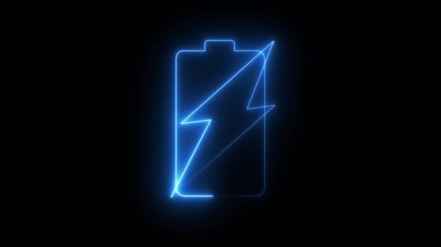 glowing neon symbol of vertical symbol of charging empty battery isolated on black background. car battery icon animation Glowing neon line animation. motion graphics. Concept. animation. 4k video