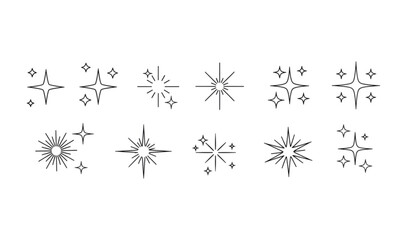 Black sparkle and twinkle star icon set with minimal flat shine symbols isolated on white background vector collection © Lupna