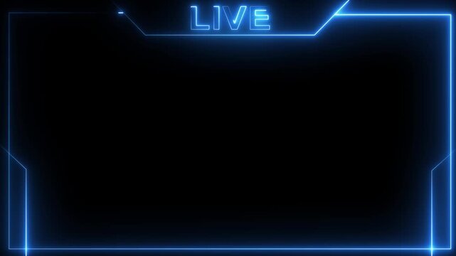 Glowing neon live streaming neon text frame animation box frame neon frame live streaming game live Stream overlay animation for live streaming video Titles futuristic hud frame with facecam 4k