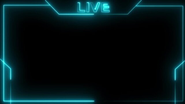 Glowing neon live streaming neon text frame animation box frame neon frame live streaming game live Stream overlay animation for live streaming video Titles futuristic hud frame with facecam 4k