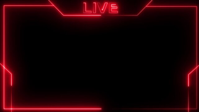 Glowing neon live streaming neon text frame animation box frame neon frame live streaming game live Stream overlay animation for live streaming video Titles futuristic hud frame with facecam 4k