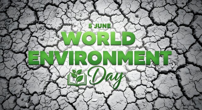 World Environment Day 5 June on Cracked Dry Earth, Climate Change and Sustainability Awareness Concept.