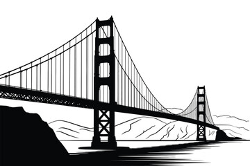 Obraz premium A black silhouette illustration of the Golden Gate Bridge icon