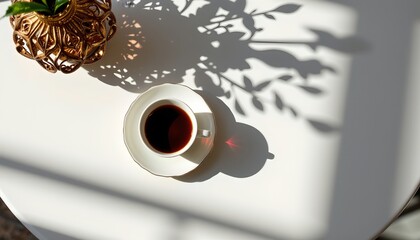 Elegant Vintage Teacup with Shadow Play White Surface