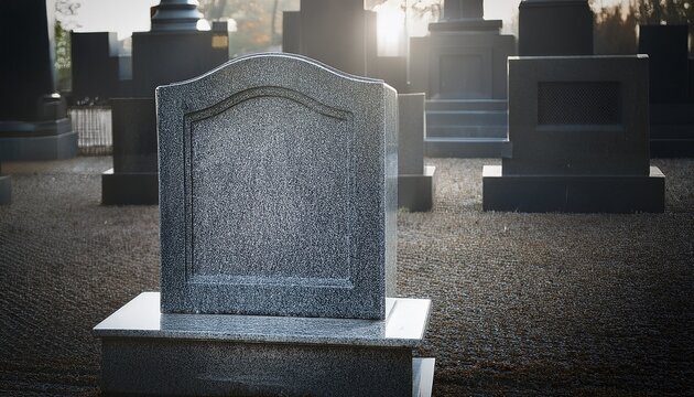 Pierre Tombale En Granit Gris Sur Caveau Dans Un Cimetiere