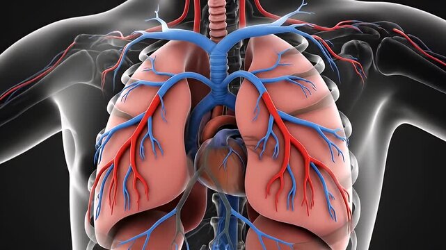Anatomical illustration of human respiratory system in transparent body