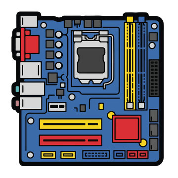 A computer motherboard with various components