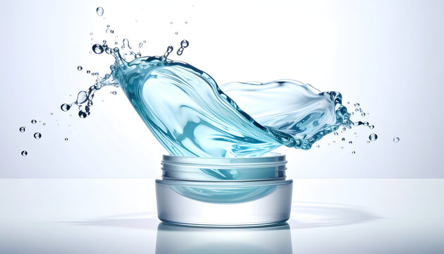 Cosmetic cream with splash of water reflecting freshness and hydration for skincare advertising isolated against light background