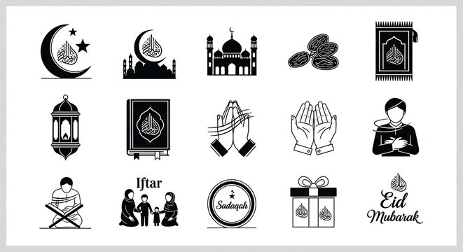 Eid Mubarak Islamic Symbols and Icons.