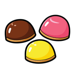 Colorful cartoon illustration of three dessert domes © Wader