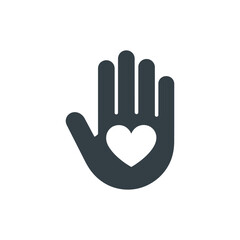 Obraz premium Dark silhouette hand icon displays a central white heart symbolizing.