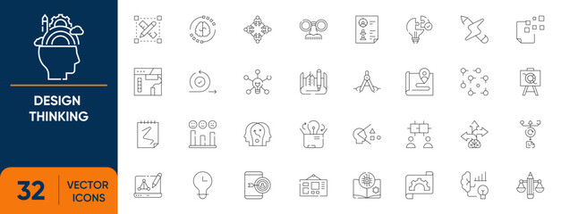 Design Thinking Icon Set. Containing Innovation Process, Creative Problem Solving, Strategy, Creativity, Solution and more. Editable vector Line icons collection. © stock icon