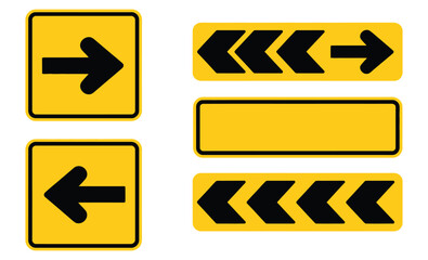 Set of Yellow Road Signs with Black Arrows Flat Vector Traffic Signs Caution, Direction, and Alert Symbols for Roadwork, Driving, and Navigation Design © Ayat 04