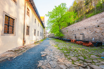 Medieval monastery Cerveny Klastor near Peak Tri Koruny or Trzy Korony in Pieniny National park in Slovakia and Poland © Zedspider