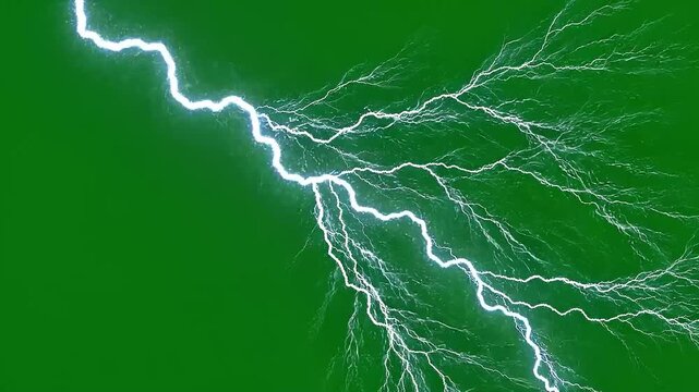 Electricity flashes across a green background in 0225(13).mp4, capturing the intense energy of a lightning storm from a close-up viewpoint.