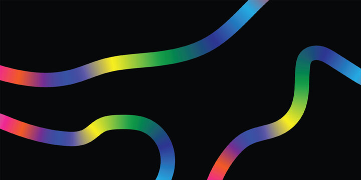 Vibrant rainbow colored wavy lines on black background