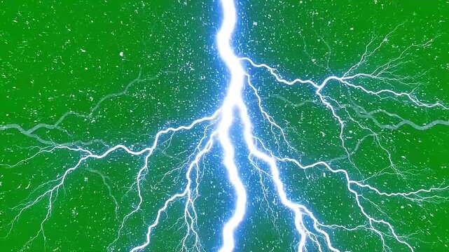 Electricity flashes across a vibrant green screen with lightning and sparks from a central point