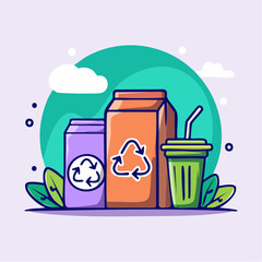 Sustainable packaging and recycling icons representing eco-friendly consumption choices and a green future