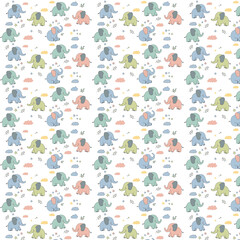 Obraz premium Pastel Baby Elephant Seamless Pattern Or Cute Nursery Cartoon Animal Background