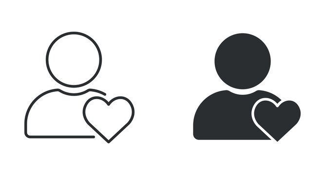 User favorite icon set, profile love heart symbol, customer preference sign, loyalty vector illustration