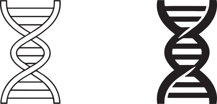 Vector DNA icon isolated on white background. Simple black genetic helix symbol.