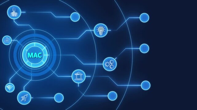 M A C computer technology concept with and connections on blue background