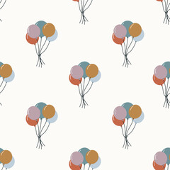 Naklejka premium Happy Birthday seamless pattern with balloons. Birthday design. Flat vector background. For fabric, wrapping, cards, textile, wallpaper, paper, apparel. 