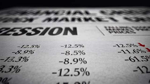 Close up of a financial report with numbers and percentages on a printed page.