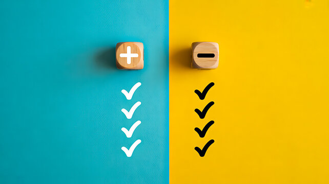 Positive and negative symbols with checklist comparison concept