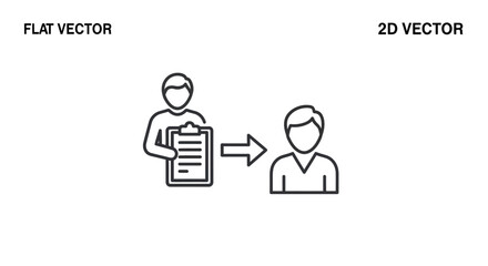Fototapeta premium Simple vector illustration of a person handing documents to another person, flat design, 2D style, professional interaction
