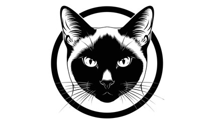 Fototapeta premium Siamese Cat Face Silhouette in Circle, Black and White Graphic Design