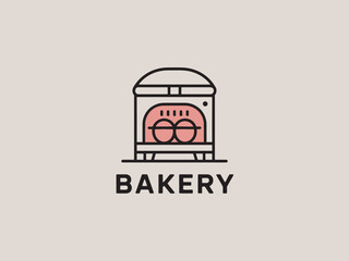 A simple illustration of a bakery with a warm oven and freshly baked goods
