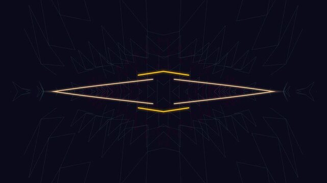 Minimalist gold rhombus shape on dark blue background with subtle grid pattern.