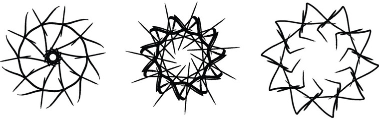 Abstract network diagrams with intersecting lines and arrows