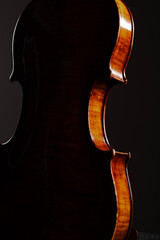Leandro Biaggi master violin on dark background, luxury classical string instrument close-up, Italian craftsmanship concept