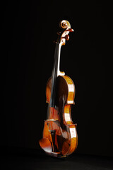 Leandro Biaggi master violin on dark background, luxury classical string instrument close-up, Italian craftsmanship concept