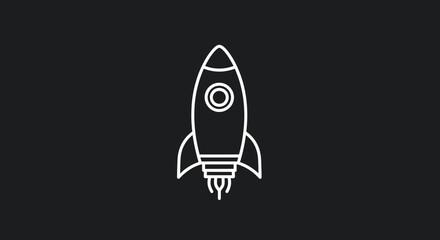 Simple Line Art Rocket Ship Launching into Space.