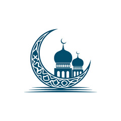 Obraz premium Islamic crescent moon with mosque illustration vector design isolated on transparent background