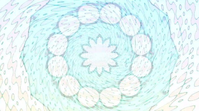 Hand drawn abstract floral pattern with pastel colors and circular design.