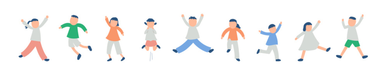 元気に体を動かす子供たちのイラストセット