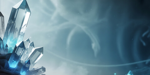 Sparkling Blue Crystal Formations on Ethereal Light Background